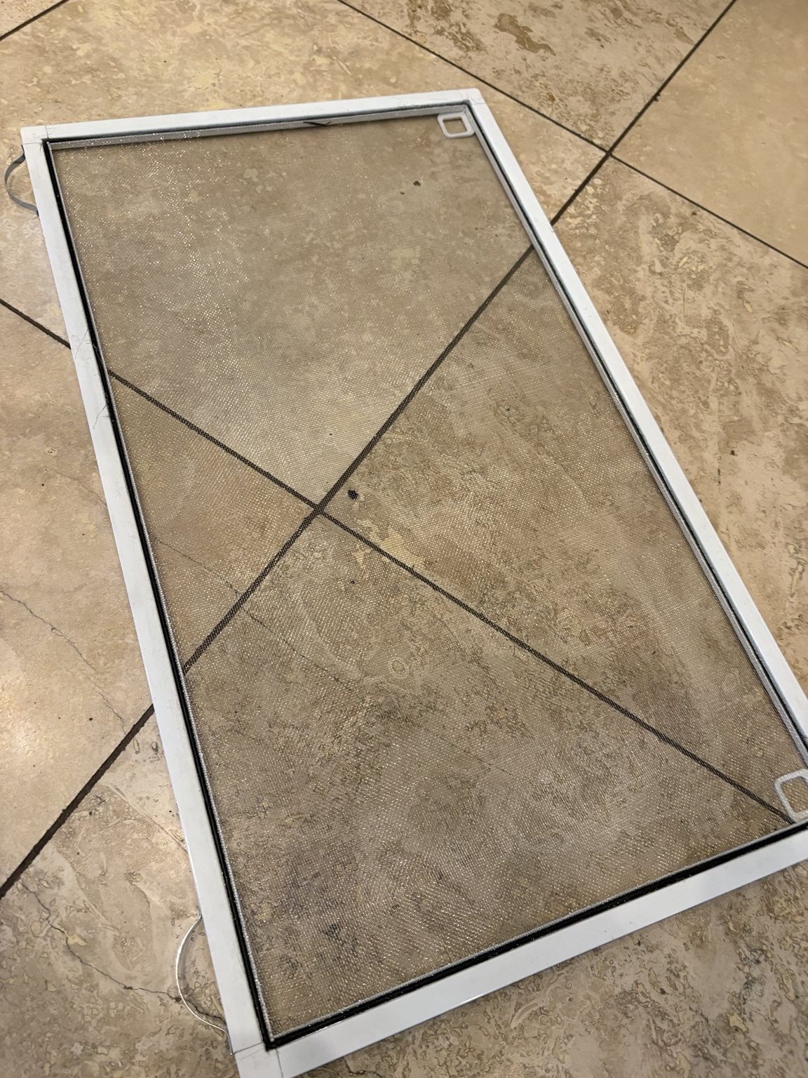 Worn factory window screen — typical before-shot from a ClearView job