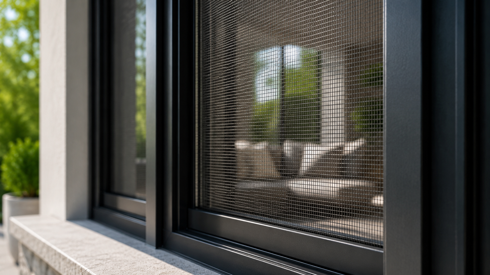 Close-up of stainless steel window screen mesh